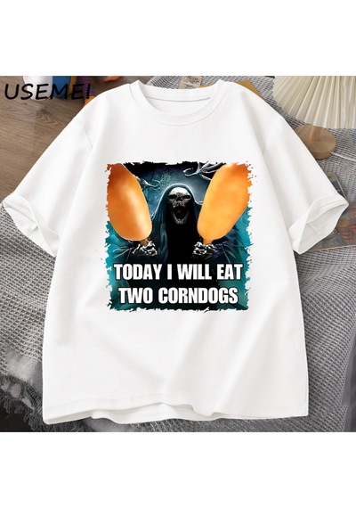 Flood Of Style Kötü İskelet Meme T Shirt Kadın Erkek Bugün Ben İki Mısır Köpekler Yiyecek Tshirt Boy Pamuk K Beyaz