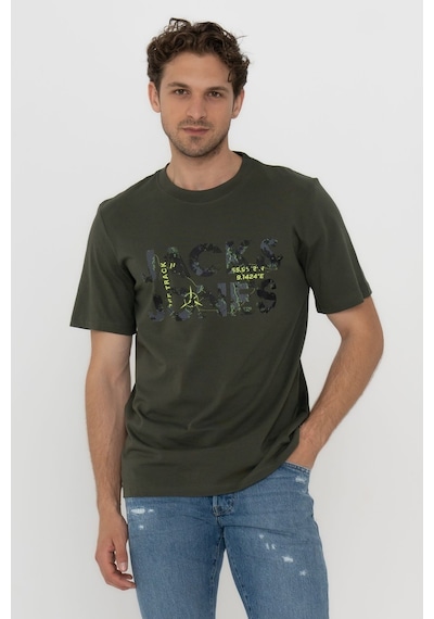 Jack & Jones 12215700 Techlogo Bisiklet Yaka Logolu Tişört Forest Night Haki