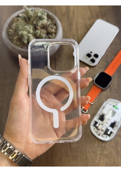 Apple iPhone 15 Pro Magsafe Uyumlu Silikon Kılıf Soocase661 Şeffaf