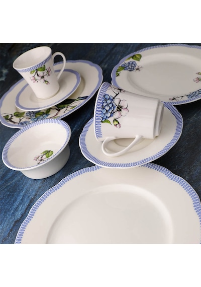 Kütahya Porselen Olympos Dkr-12587 28 Parça 6 Kişilik Bone Kahvaltı Takımı Mavi - Beyaz