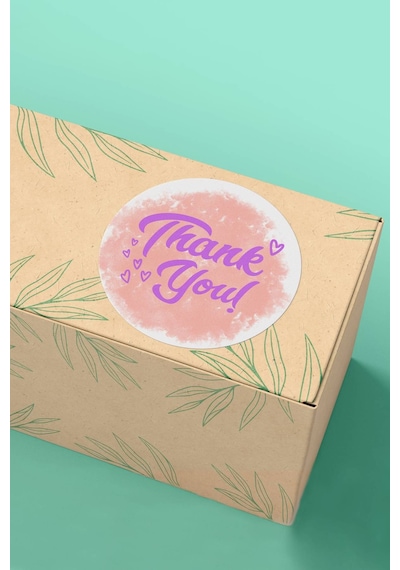 Pembe Suluboya Mor Thank You Sticker 3x3cm St2209 Çok Renkli
