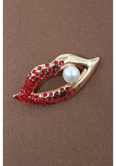 İncili Gold Lips Broş. Yaka İğnesi Dudaklı Broş. Taşlı Tasarım Dudak Broş. Kadın Broş. Dudak Broş. Gold