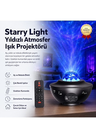 Starry Projektör Bluetooth+usb Hoparlör Lazer Işıklı Sese Duyarlı Renkli Disko Parti Lambası-439 Beyaz
