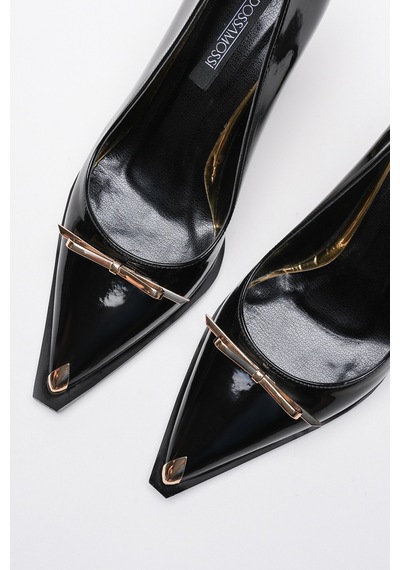 Alewomen Luana Siyah Rugan Gold Toka Detaylı 10 Cm Topuklu Kadın Stiletto Siyah
