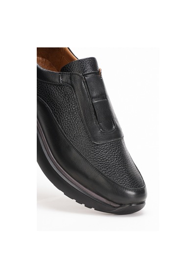 Fame Step Hakiki Deri Erkek Yürüyüş Ayakkabısı Casual Comfort Ayakkabı Günlük Rahat Taban Ortopedik Bağcıksız Ortopedik Ayakkabı Siyah Sneaker Genoa
