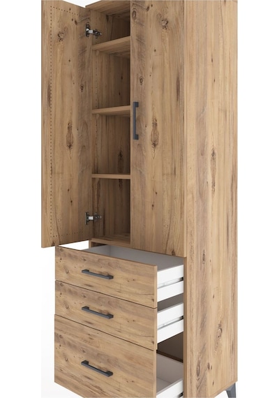 Hyperion Dolap 4 Raflı 3 Çekmeceli 2 Kapaklı 60x44x195 Çam-çam Çam