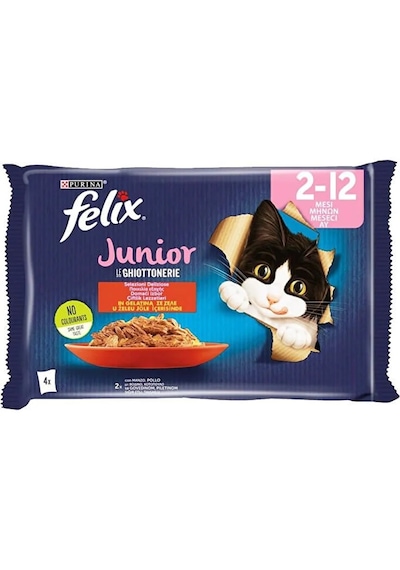Purina Felix Junior Sığır ve Tavuk Etli Yavru Yaş Kedi Maması 3'lü 4 x 85 G