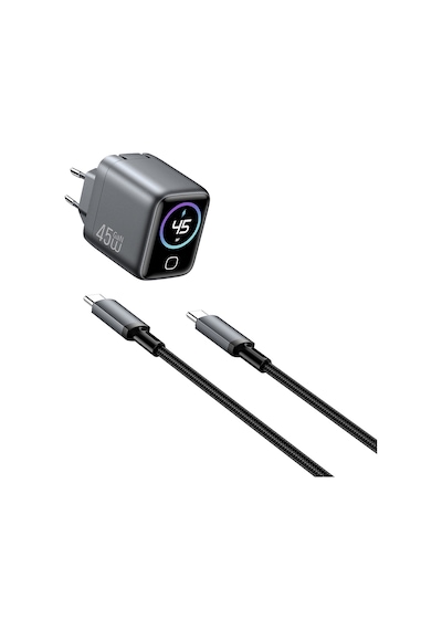 Wiwu Chg500 Voyager Serisi Gan Teknolojili Pd/qc Tft Göstergeli Hızlı Şarj Başlığı 45w Siyah