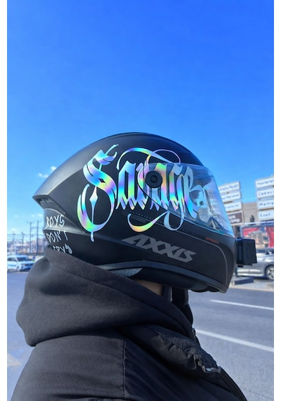 Savage Kask Sticker Motor Kaskı İçin Premium Yazı Sticker Hologram