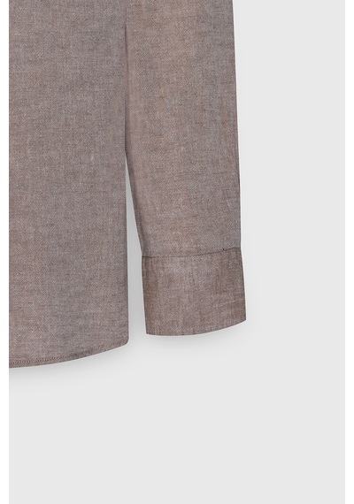 AC&Co / Altınyıldız Classics Erkek Kahverengi Comfort Fit Rahat Kesim Düğmeli Yaka Casual Keten Gömlek 4A2022200085KHVL Kahverengi