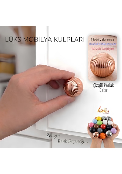 Sert Plastik Düğme Yuvarlak Top Çizgili Parlak Bakır Dolap Mobilya Mutfak Dolabı Çekmece Kulbu Kulpu Kulplar