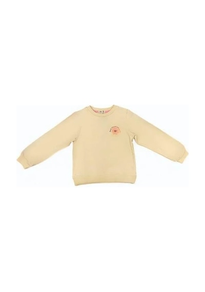 Kız Çocuk Çiçek Desenli Pamuklu Sweatshirt-14280 Bej