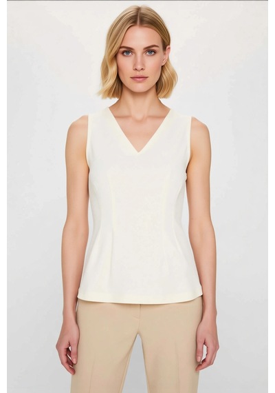 Benerly Kadın Bluz V Yaka Kolsuz Peplum İnterlok Örme Düz Desen Regular K Ekru Benerly Kadın Bluz V Yaka Kolsuz Peplum İnterlok Örme Düz Desen Regular K Ekru