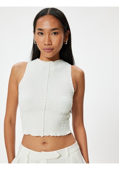 Koton Halter Yaka Atlet Dokulu Slim Fit Ekru 4wak10286ek Ekru