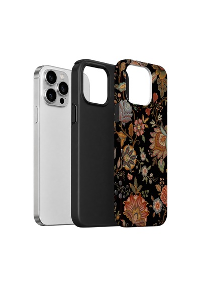 Velvoria Valestra Koyu Barok Çiçek Apple iPhone Uyumlu 15 Pro Darbe Korumalı Kılıf Valestra Select - Koyu Barok Çiçek