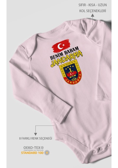 Morivokids Benim Babam Jandarma Uzun Kollu Bebek Body %100 Pamuk Bebe Pembe