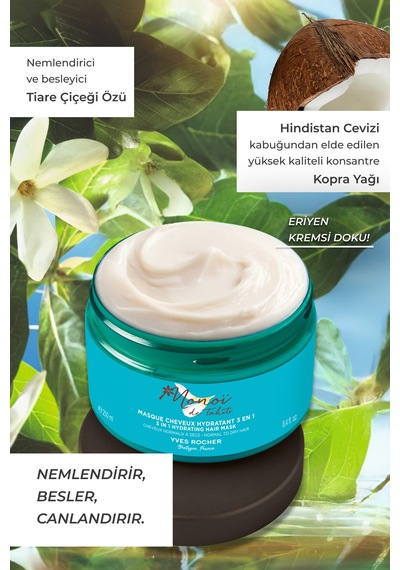 Yves Rocher Nemlendirici 3 Ü 1 Arada Prebiyotik Saç Maske Normalden Kuruya Dönük Saçlar /monoi 250 Ml