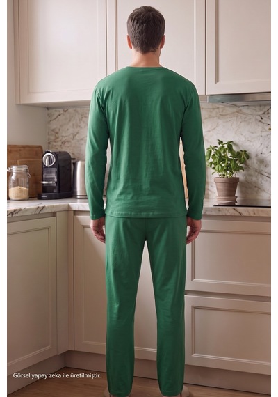 Siyah İnci Baskılı Pamuklu Likralı Örme Pijama Takım 26241803 Yeşil