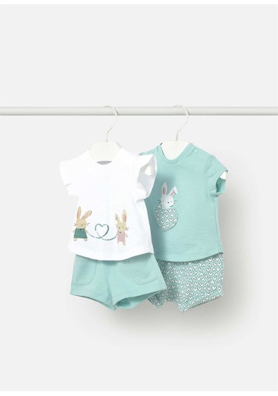 Kız Bebek 4'lü Tişört Şort Takım Mint 1641 Mint