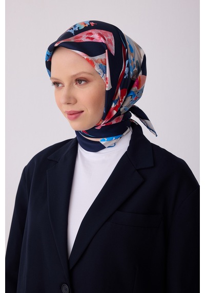Obje Desen İpek Twill Eşarp - 2026 İlkbahar-yaz T 4316 Lacivert