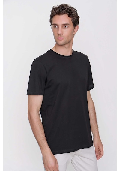 Erkek Siyah Basic Düz %100 Pamuk Bisiklet Yaka Slim Fit Dar Kesim Kısa Kollu Tişört Siyah