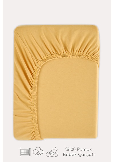 %100 Pamuk Lastikli Bebek Çarşafı 60x120cm Sarı - 933481723
