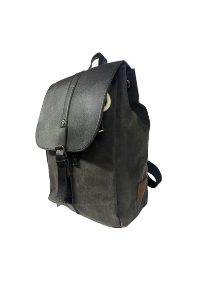 Old Cotton Cargo Vintage Kanvas Tek Bölmeli Büzgülü Kapaklı Disayn Gezi Kamp Okul Günlük Sırt Çantası 24x35cm Siyah