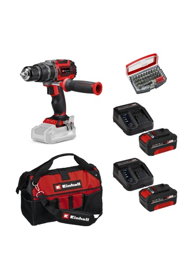 Einhell TP-CD 18/60 Li-ı Bl Solo Darbeli Akülü Vidalama + 2x4AH Akü + 32 Parça Bits Uç Seti 45/29 Kumaş Çanta