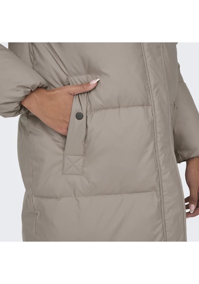 Only Vilma Down Long Coat Kadın Gri Kapüşonlu Mont 15294681-GRY