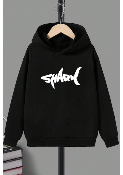 Çocuk Shark Baskılı Sweatshirt Siyah