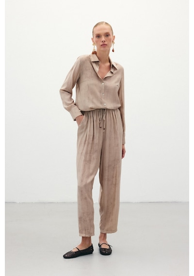 Sateen Batık Desenli Pantolon - Bej-136270 Bej