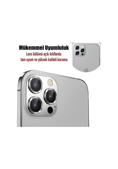 Apple Uyumlu iPhone 15 Pro Max Raze Metal Kamera Lens Koruyucu Gümüş