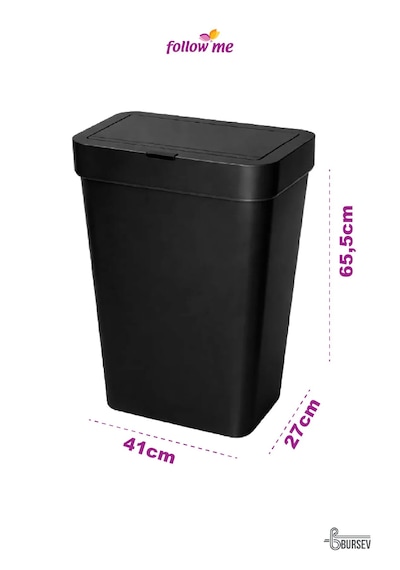 Follow Me Sensörlü Çöp Kovası 50 L Siyah Temassız Otomatik Kapaklı Plastik Çöp Kutusu Renk Siyah