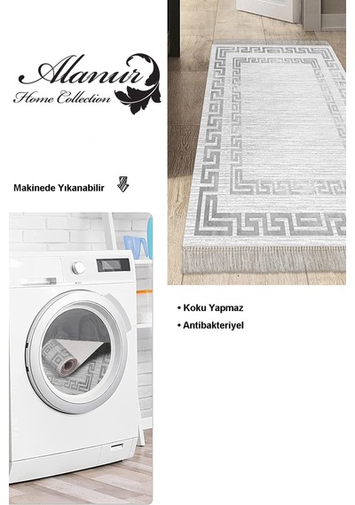 Dekoreko Kaymaz Taban Djt Mutfak Halısı Trend Saçaklı Modern Kt418 gri