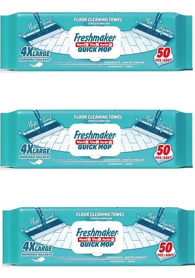 Freshmaker Karbonat Ve Beyaz Sirke Katkılı Yüzey Yer Temizlik Mandallı Mop Havlusu - 50'li 3 Paket Beyaz