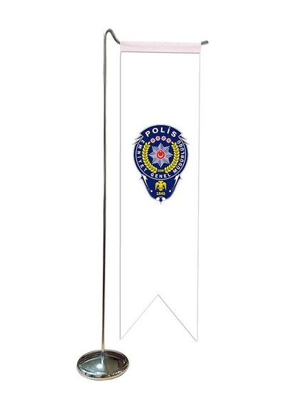 Masa Üstü Kırlangıç Polis Arması Bayrağı + Krom L Direk Masa Bayr