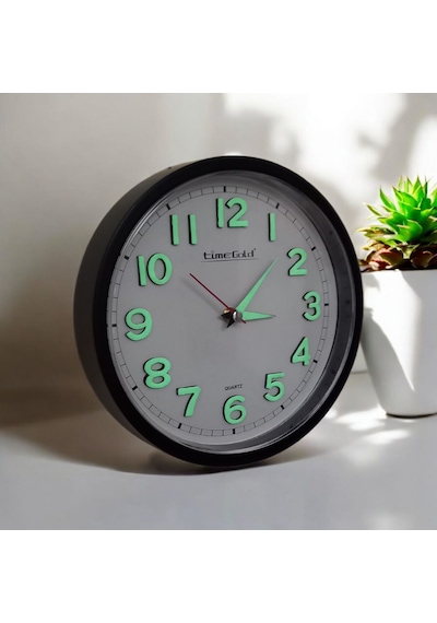 Fosforlu 3d Kabartma Rakam Mini Küçük Duvar Saati Çap 22 Cm Siyah