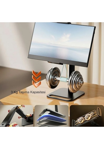 Triline Monitör Tablet İpad Telefon Tutucu 12-16 İnç Universal Metal 360 Derece Döner Stand