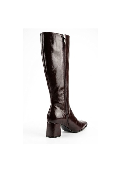 V.s.h Velvet Kadın Kahverengi Rugan Yankee 7 Cm Uzun Diz Altı Çizme -2548