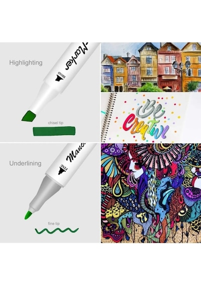 Mikro Çift Uçlu Fosforlu Kalem Art Marker 12 Renk Çok Renkli