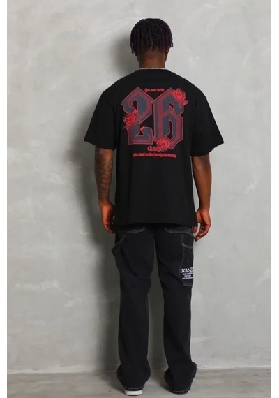Vexor Erkek Baskılı Tişort Kısa Kol Bisiklet Yaka Ovarsize T-shirt - Siyah