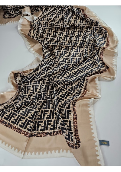 Miorel Scarfs Premium Yeni Sezon F Desen İpek Vual Şal Silk Scrafs Shawl Hijab Bej