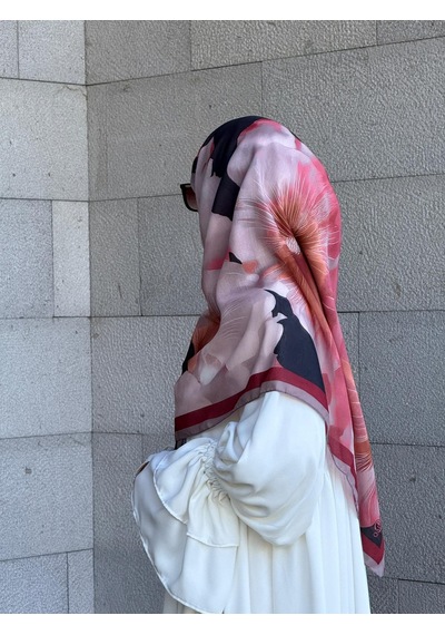 Qalortex Scarf Pamuklu Flora Desen Eşarp-bordo/siyah Bordo-siyah