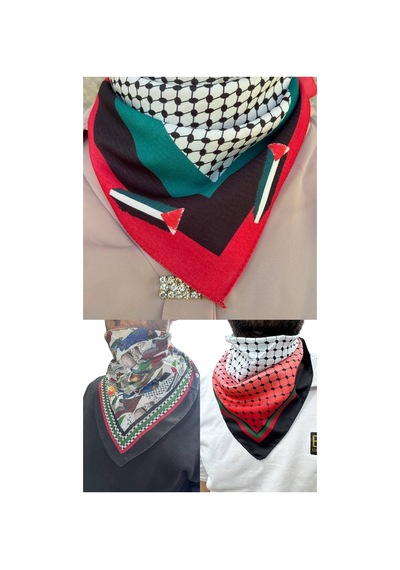 Aldaıyr 3 Adetfilistin Temalı Fular 50x50 Unisex Günlük Kullanıma Uygun Puşi Şal Kefiye Filistin Çok Renkli U