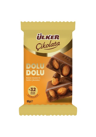 Ülker Çikolata Dolu Tablet 80 G Badem - Dolu Dolu Lezzet 2'li Ekonomik Paket - 2 Adet Tarı