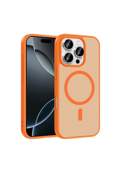 Alan Tech Apple iPhone Uyumlu 16 Pro Max Kılıf M-safe Şarj Özellikli Zore Babet Kapak - Turuncu