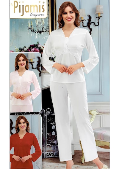 Pijamis 2024 Pamuk Uzun Kol Kadın Pijama Takımı Kutulu Bordo