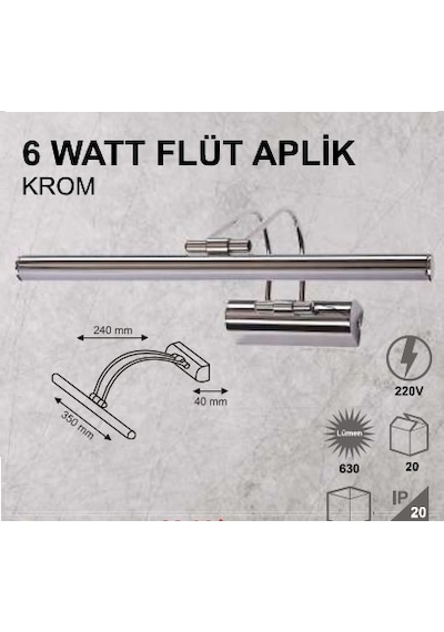 6W FLÜT APLİK - KROM KASA - GÜNIŞIĞI