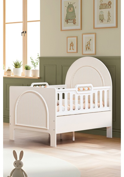 Mdf Beşik, Krem Athena Büyüyen Beşik 90x130 - Krem Athena Karyola 90x190 Beyaz