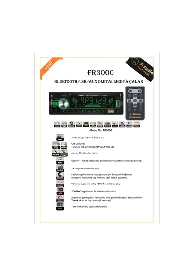 Fi Audio Fr3000 Bluetooth/usb/aux Dijital Medya Çalar Oto Teyp